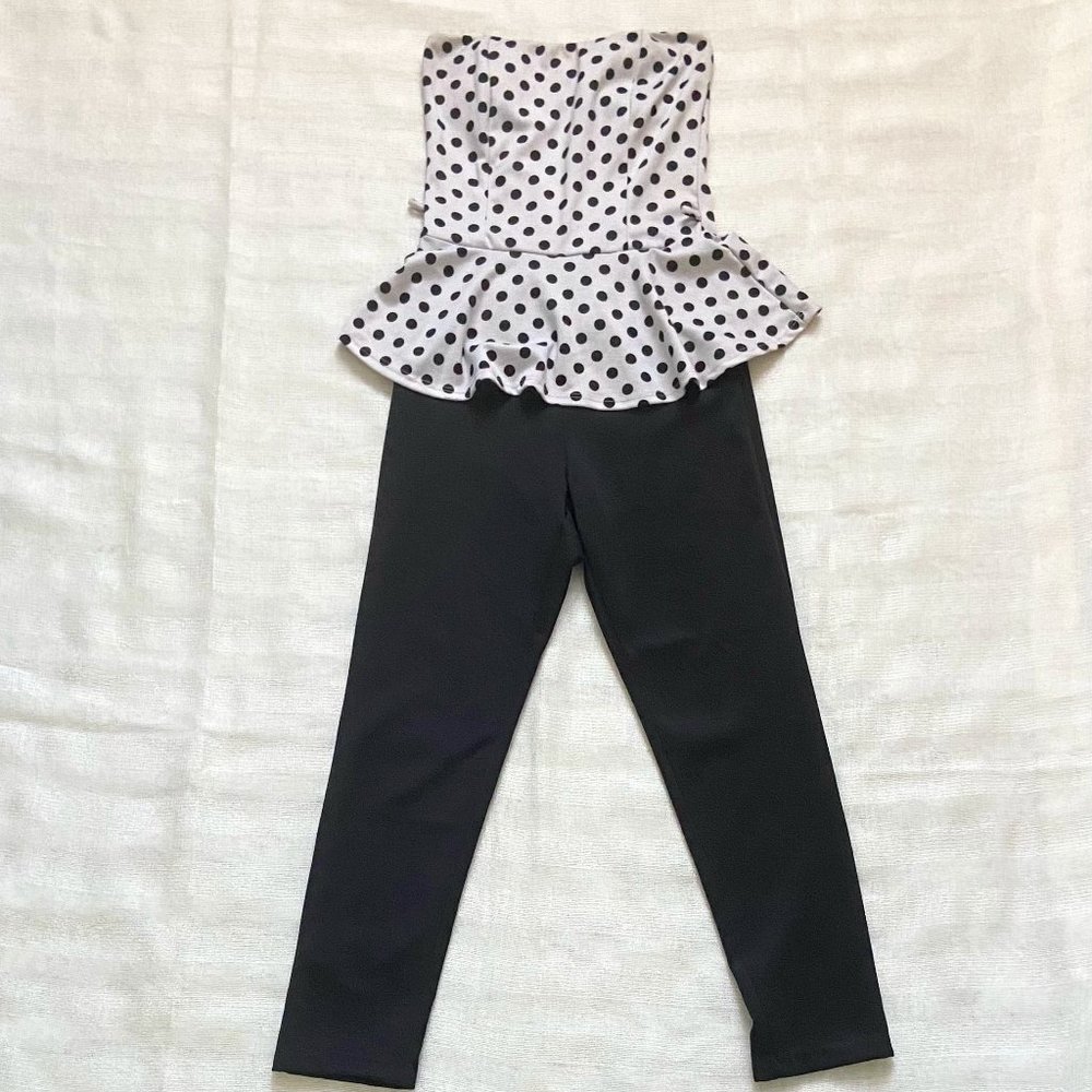 Chocolate - Jumpsuit with Polka Dot Peplum Top